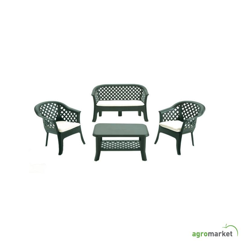 Bastenski set - sto + 2 stolice + dvosed - zeleni VERANDA